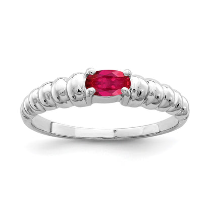 14K Weißgold Ring mit ovalem Rubin, 5x3mm