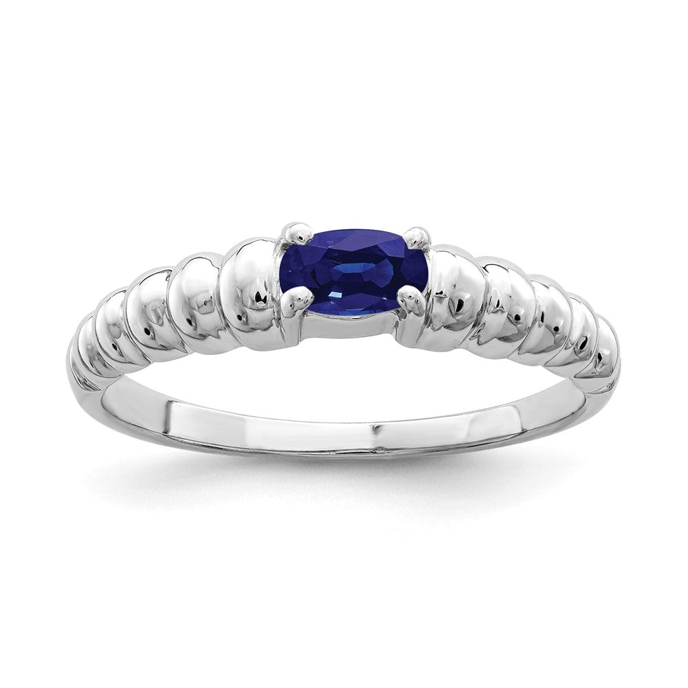 14K Weißgold Ring mit ovalem Saphir 5 x 3 mm