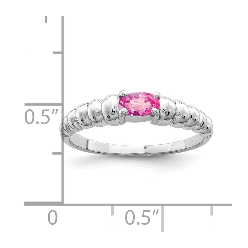 Massiv 14K Weißgold 5x3mm Oval Rosa Synthetisch Saphir Ring