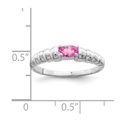 Massiv 14K Weißgold 5x3mm Oval Rosa Synthetisch Saphir Ring