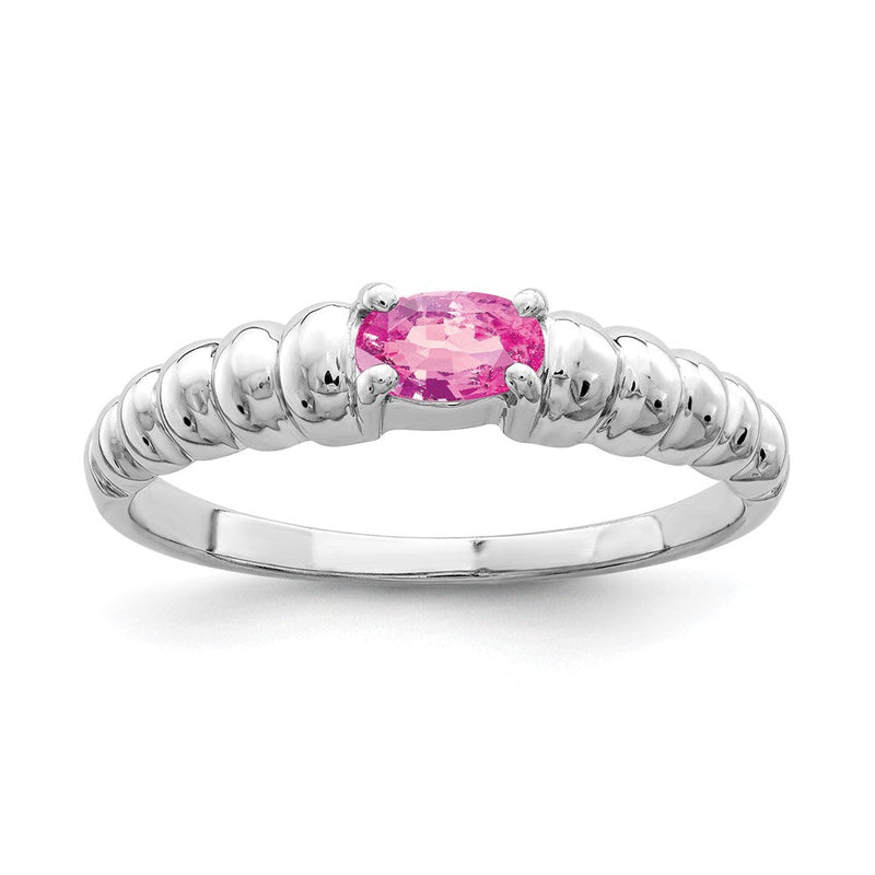 Massiv 14K Weißgold 5x3mm Oval Rosa Synthetisch Saphir Ring
