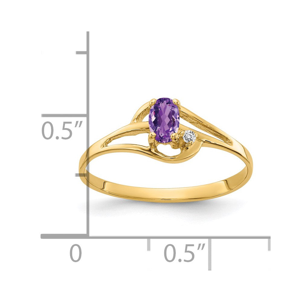 14K Gelbgold Ring mit ovalem Amethyst AA 5x3mm und echten Diamanten