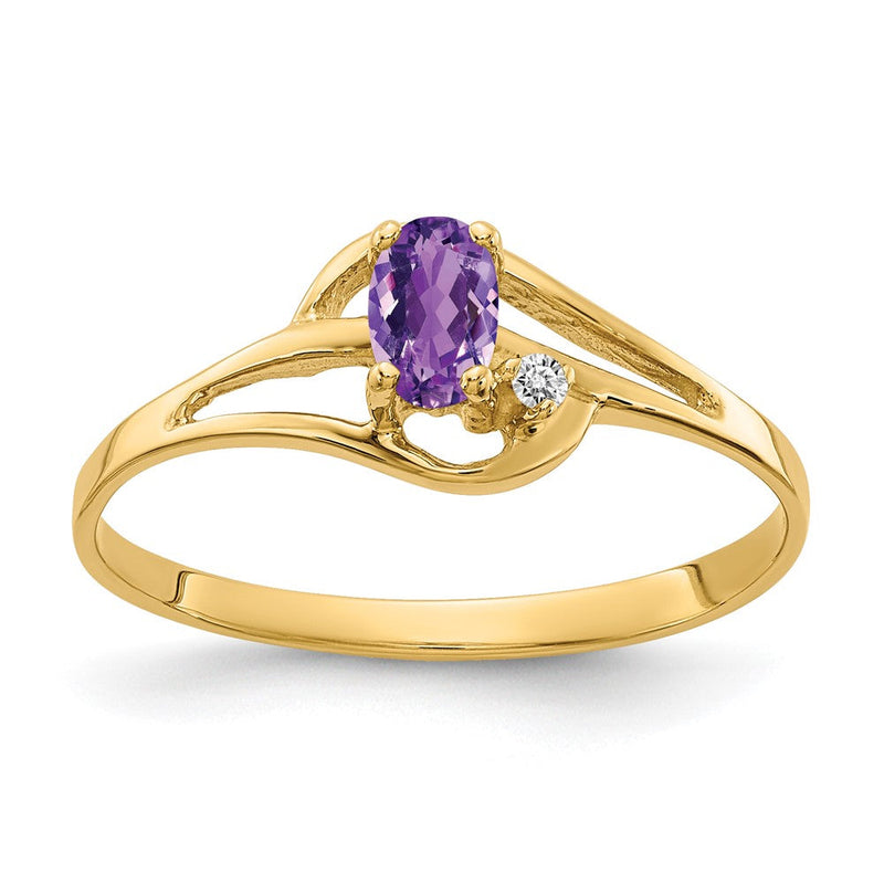 14K Gelbgold Ring mit 5x3mm ovalem Amethyst VS und echten Diamanten