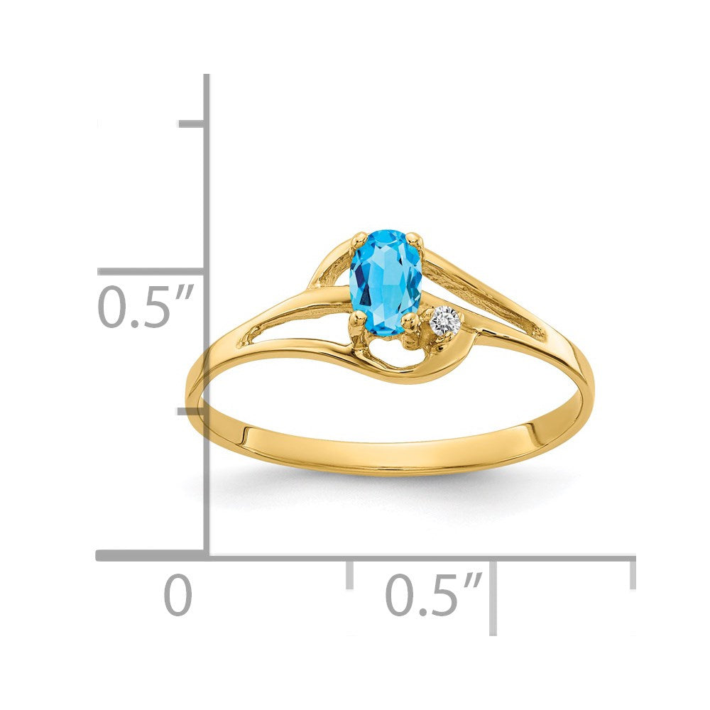 14K Gelbgold 5x3mm Oval Blautopas A Diamant Ring