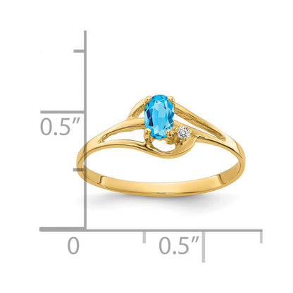 14K Gelbgold 5x3mm Oval Blautopas A Diamant Ring