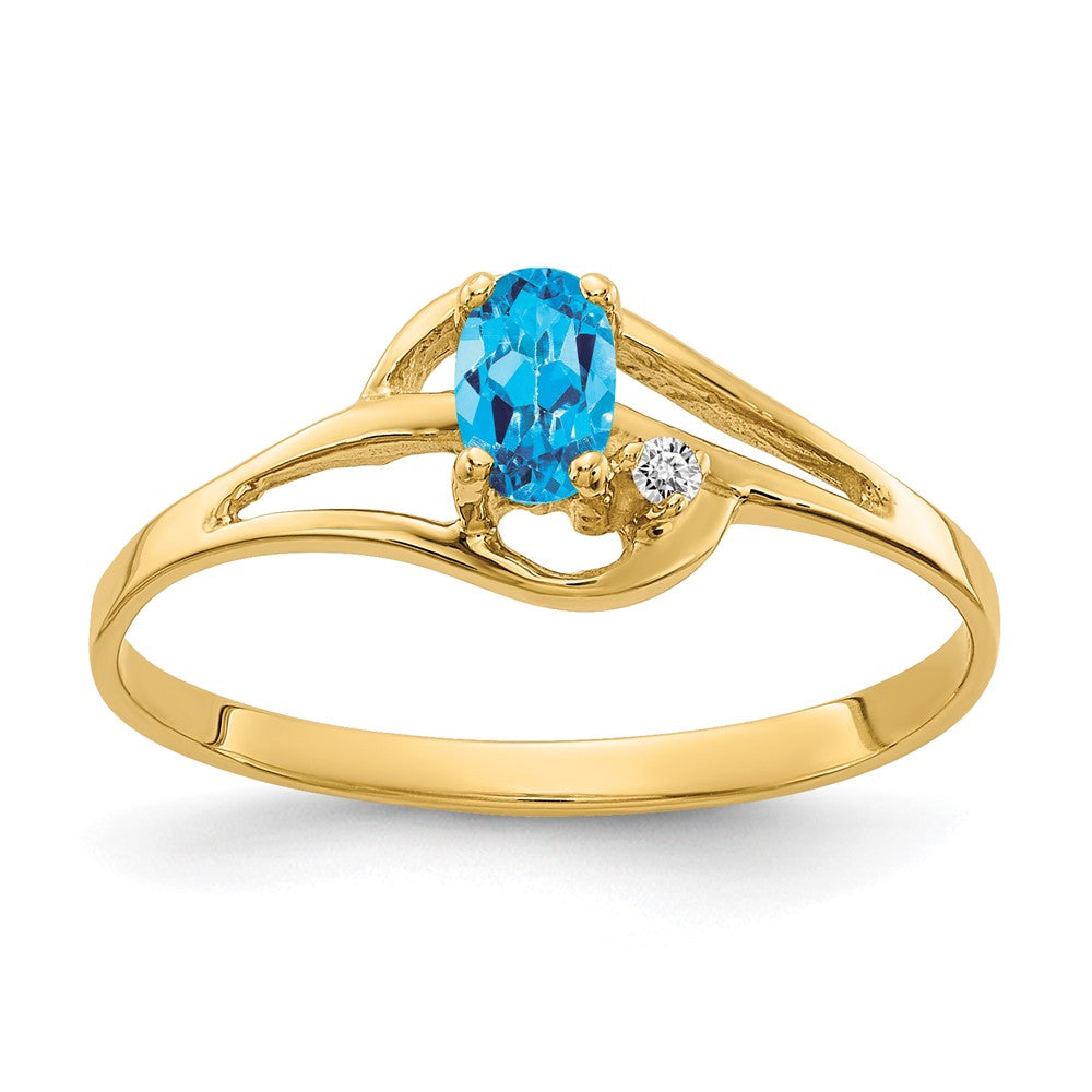 14K Gelbgold 5x3mm Oval Blautopas A Diamant Ring
