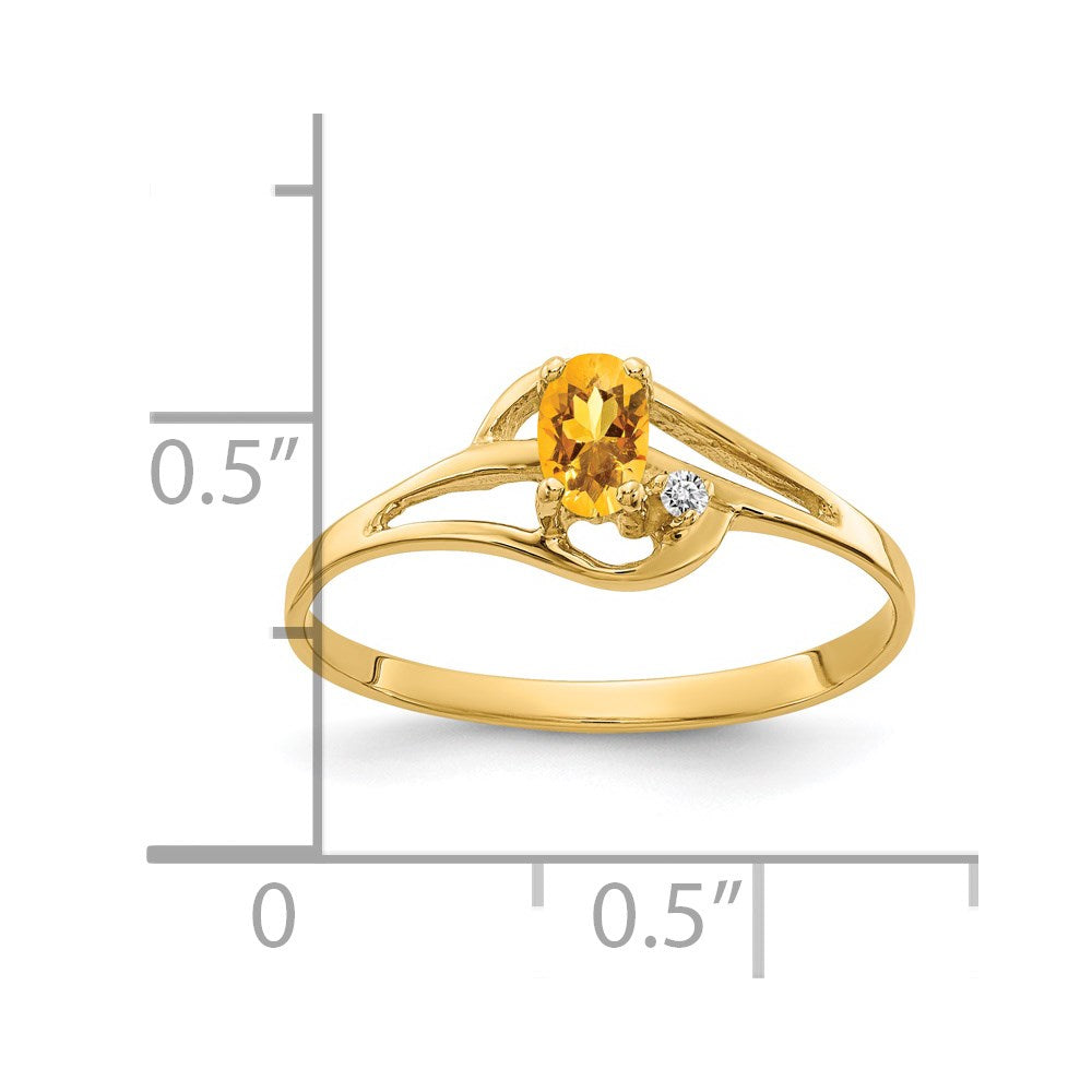 14K-Gelbgold-Ring mit ovalem Citrin AAA (5x3 mm) und echten Diamanten