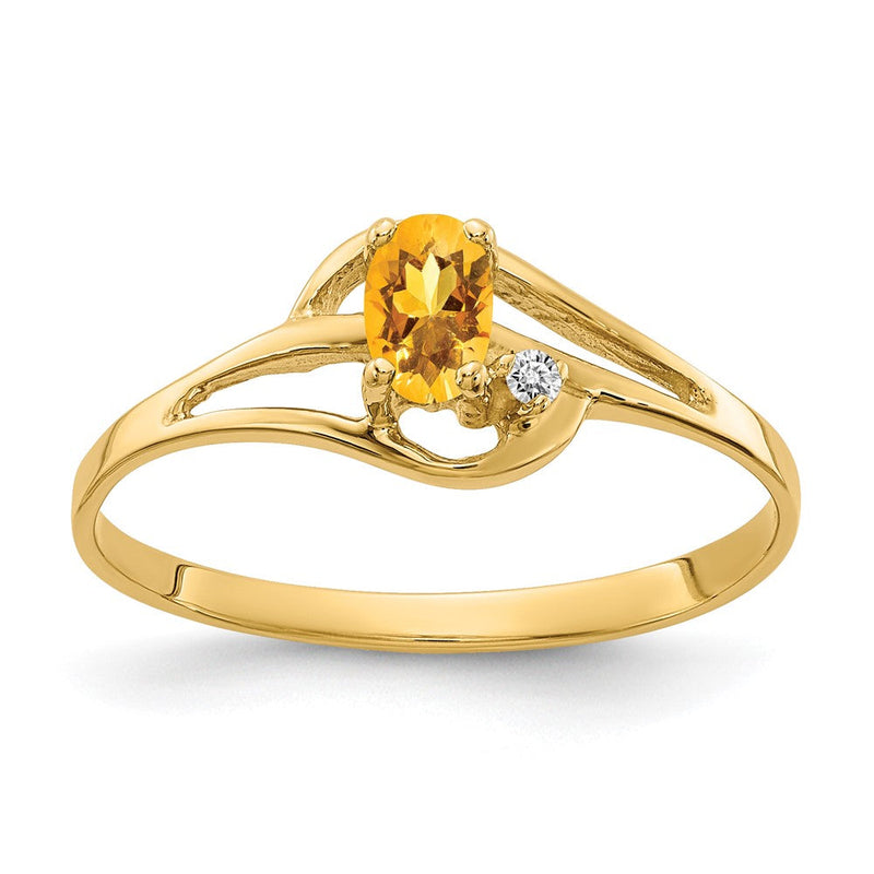 14K Gelbgold Ring mit 5x3mm ovalem Citrin AA und echten Diamanten