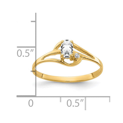 14K Gelbgold-Ring mit ovalem 5x3 mm Zirkonia AA und echtem Diamant
