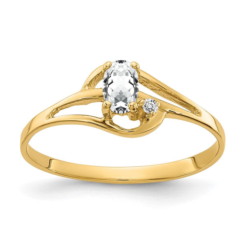 14K Gelbgold-Ring mit ovalem 5x3 mm Zirkonia AA und echtem Diamant