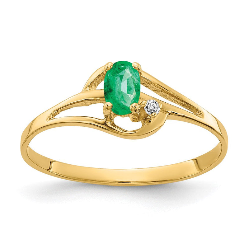 14K Gelbgold 5x3mm Oval Smaragd A Echt Diamant Ring