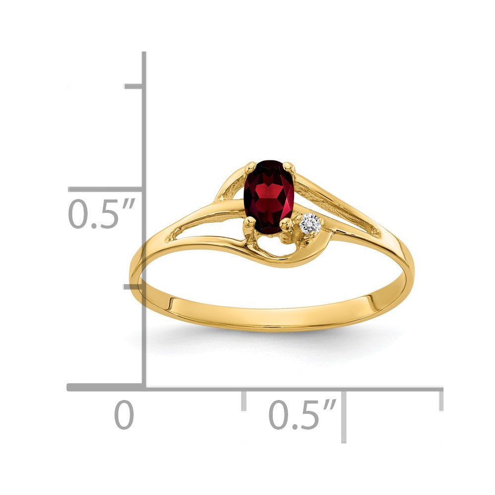 14K Gelbgold Ring mit ovalem Granat AAA (5 x 3 mm) und echten Diamanten