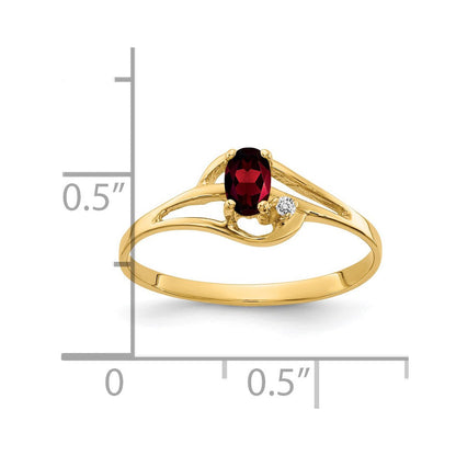 14K Gelbgold Ring mit ovalem Granat AAA (5 x 3 mm) und echten Diamanten