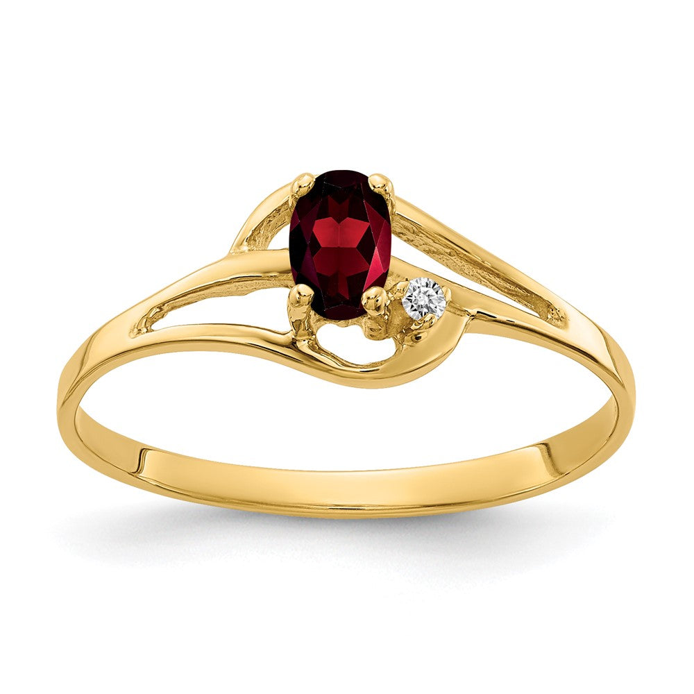 14K Gelbgold Ring mit ovalem Granat AAA (5 x 3 mm) und echten Diamanten