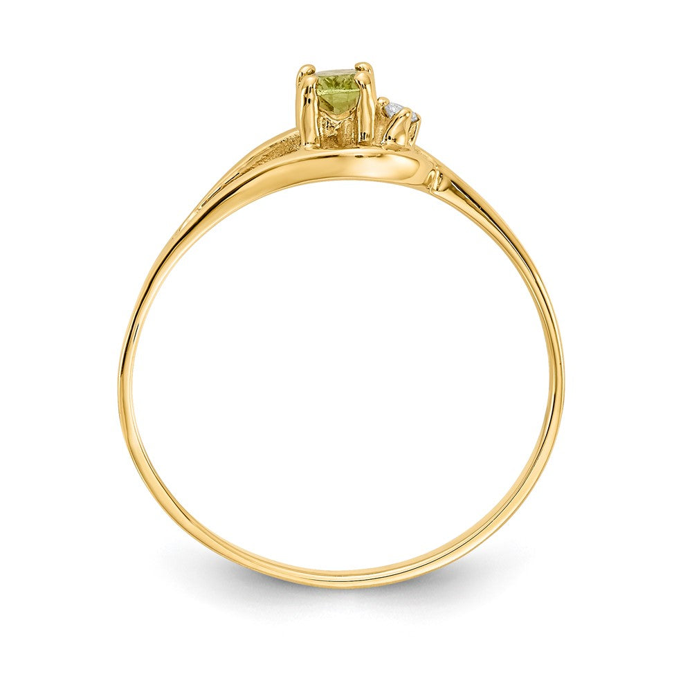 14K Gelbgold Ring mit 5x3mm ovalem Peridot und echten Diamanten