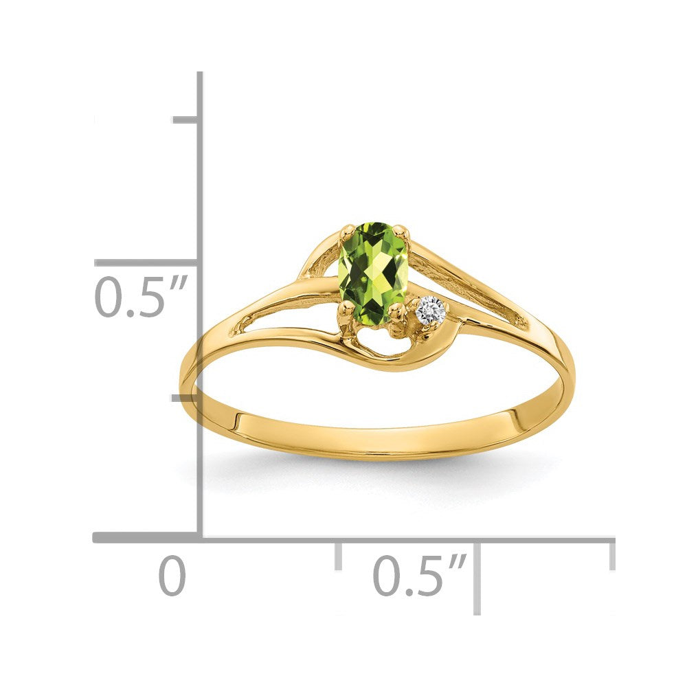 14K Gelbgold Ring mit 5x3mm ovalem Peridot und echten Diamanten