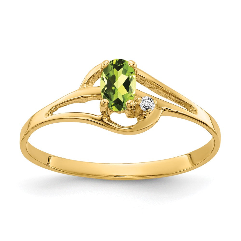 14K Gelbgold Ring mit 5x3mm ovalem Peridot und echten Diamanten