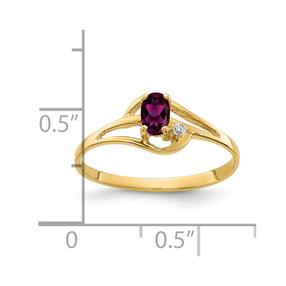14K Gelbgold 5x3mm Oval Rhodolith Granat A Diamant Ring