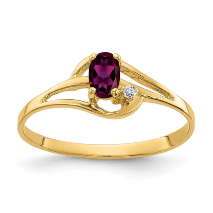14K Gelbgold 5x3mm Oval Rhodolith Granat A Diamant Ring