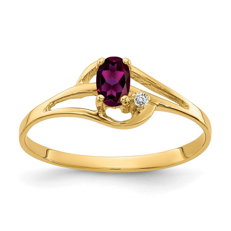 14K Gelbgold 5x3mm Oval Rhodolith Granat A Diamant Ring