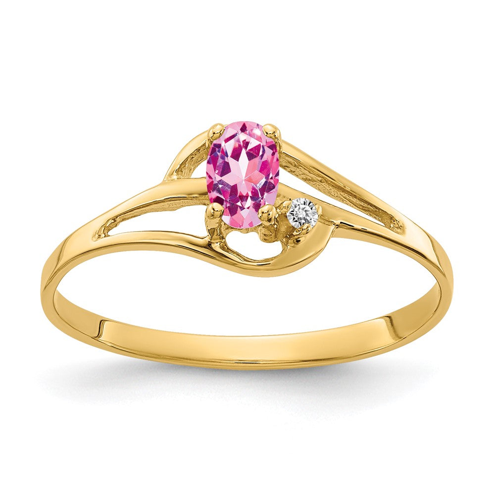 14K Gelbgold 5x3mm Oval Rosa Saphir A Echt Diamant Ring