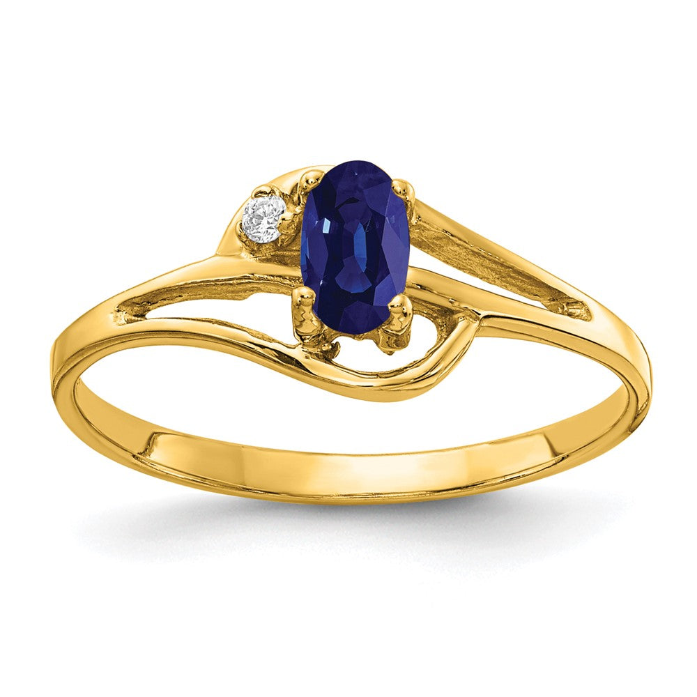 14K Gelbgold 5x3mm Oval Saphir A Echt Diamant Ring