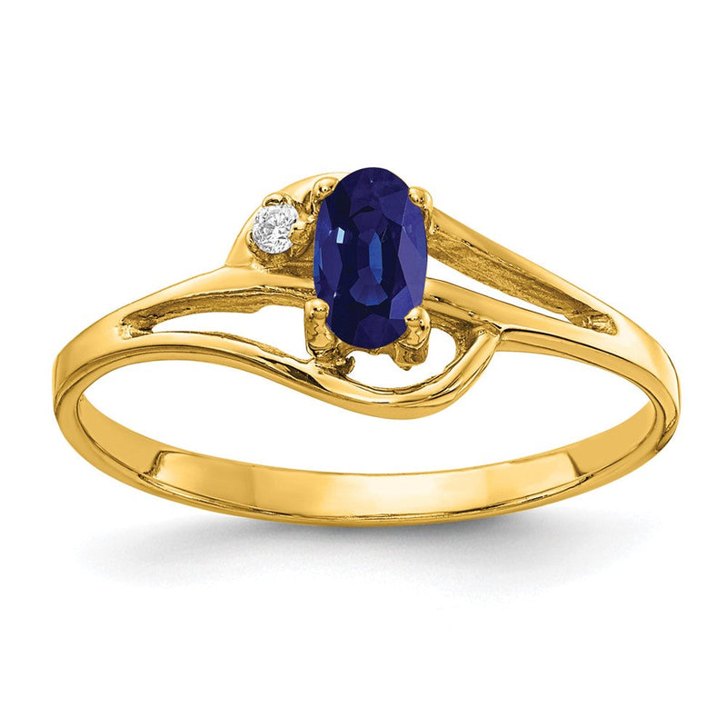 14K Gelbgold 5x3mm Oval Saphir A Echt Diamant Ring