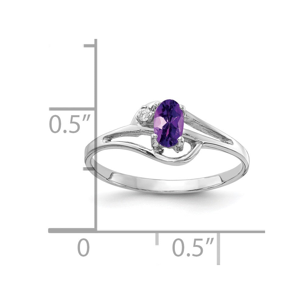 14K Weißgold Ring mit 5x3 mm ovalem Amethyst VS und echtem Diamant