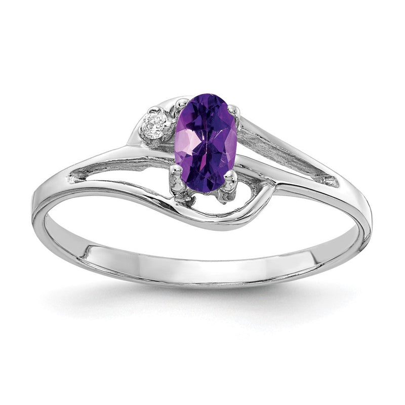14K Weißgold Ring mit ovalem Amethyst AA 5x3 mm und echten Diamanten