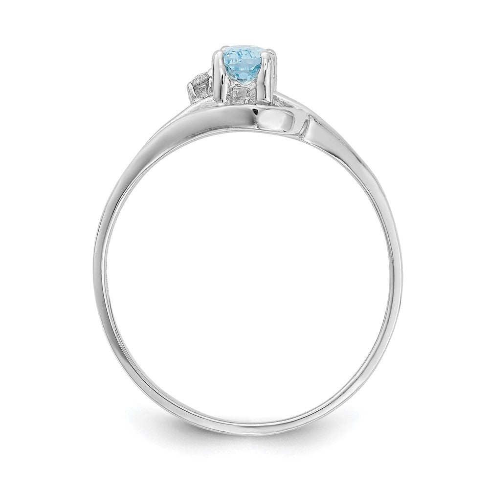 14K Weißgoldring mit ovalem blauem Topas (5 x 3 mm) VS und echten Diamanten