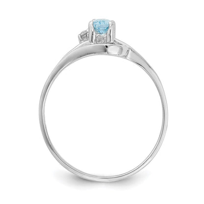 14K Weißgoldring mit ovalem blauem Topas (5 x 3 mm) VS und echten Diamanten