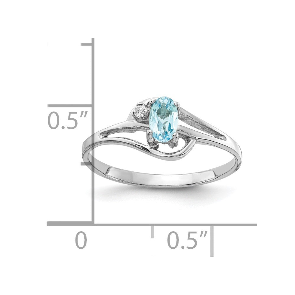 14K Weißgoldring mit ovalem blauem Topas (5 x 3 mm) VS und echten Diamanten