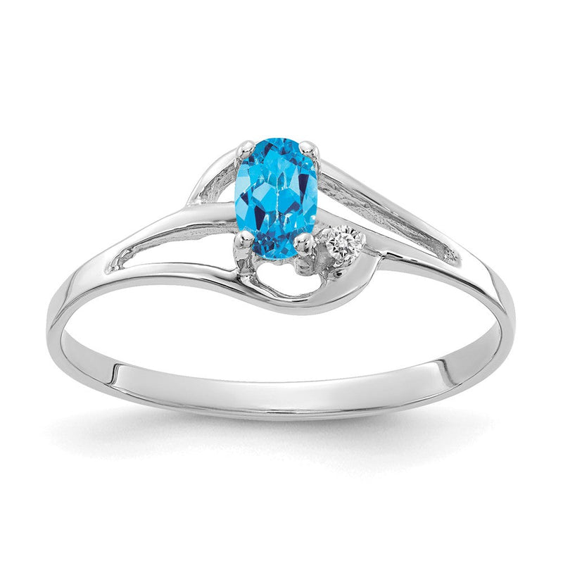 14k Weißgold Ring mit ovalem blauem Topas AAA 5x3 mm und echten Diamanten