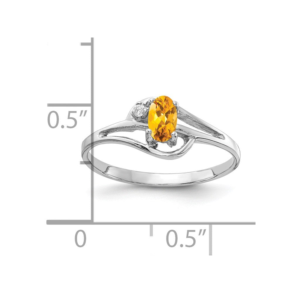 14K Weißgold Ring mit ovalem Citrin 5x3mm VS und echten Diamanten