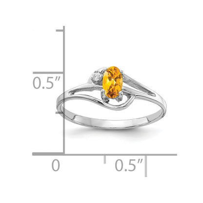 14K Weißgold Ring mit ovalem Citrin 5x3mm VS und echten Diamanten