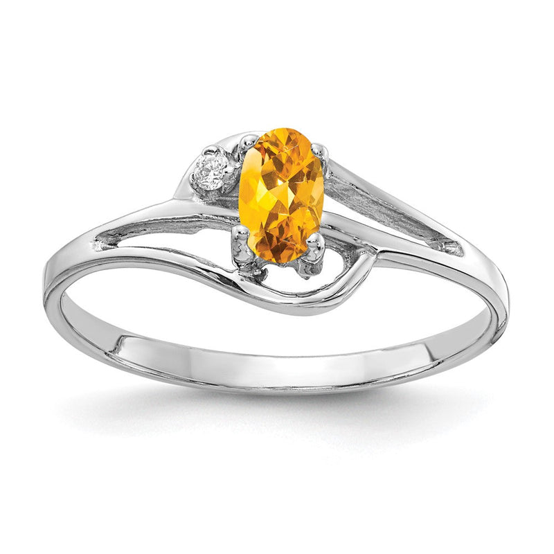 14K Weißgold Ring mit ovalem Citrin 5x3mm VS und echten Diamanten