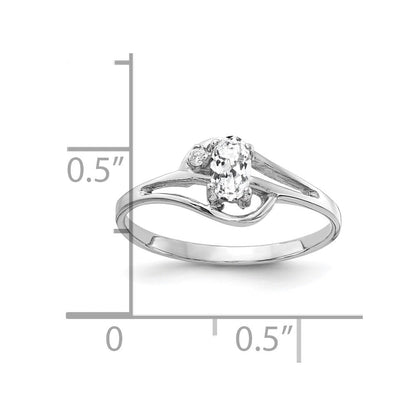 14K Weißgold Ring mit ovalem 5x3 mm Zirkonia VS und echtem Diamant