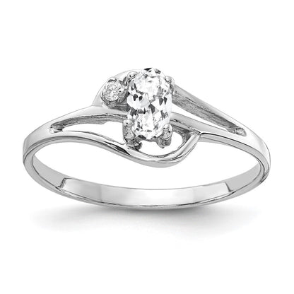14K Weißgold Ring mit ovalem Zirkonia AAA 5x3mm und echtem Diamant