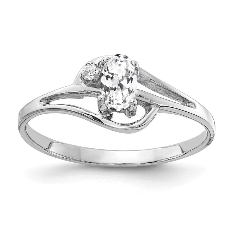 14K Weißgold Ring mit ovalem 5x3 mm Zirkonia VS und echtem Diamant