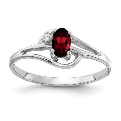 Ring aus 14K Weißgold mit ovalem 5x3 mm AAA-Granat und echten Diamanten