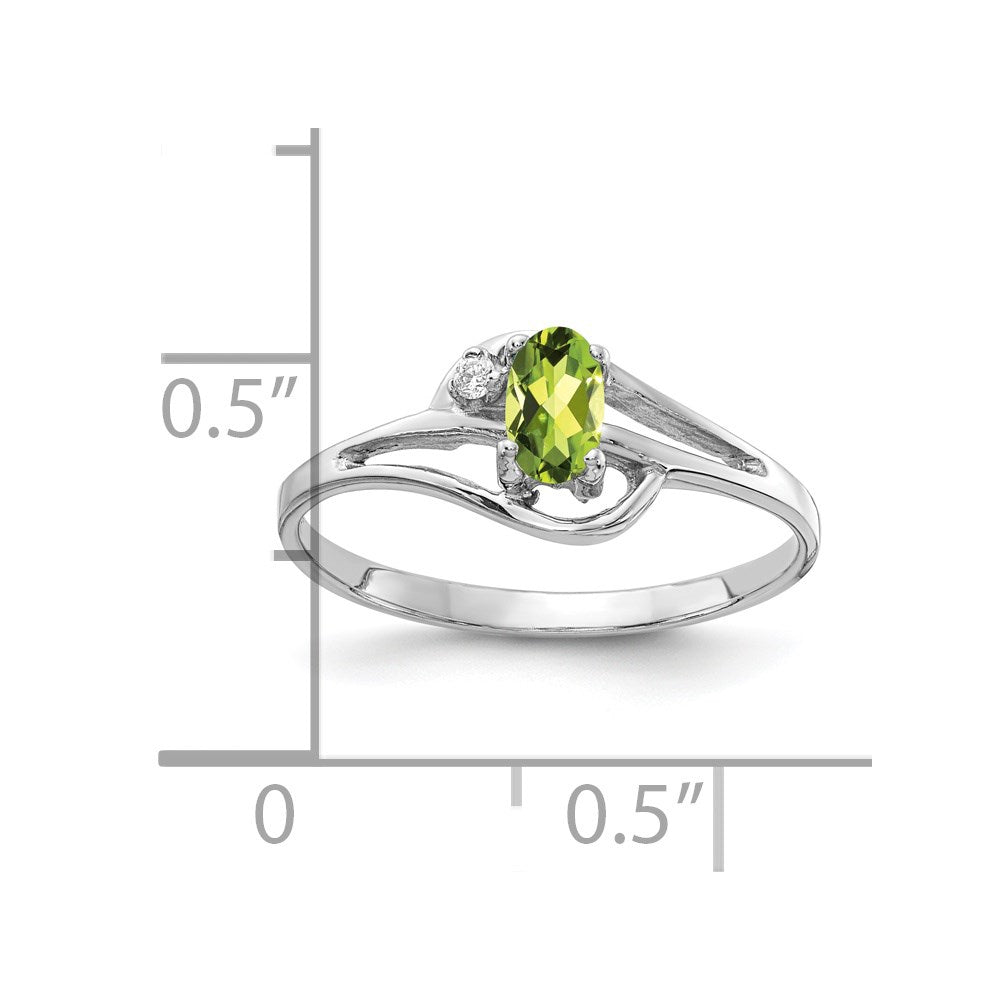 14K Weißgold Ring mit 5x3mm ovalem Peridot AA und echten Diamanten