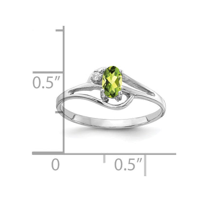 14K Weißgold Ring mit 5x3mm ovalem Peridot AA und echten Diamanten