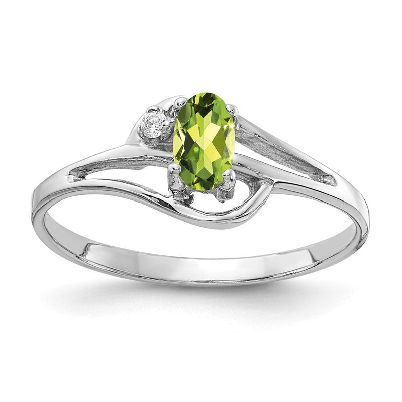 14K Weißgold Ring mit 5x3mm ovalem Peridot AA und echten Diamanten
