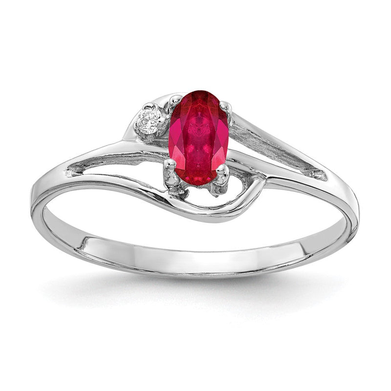 14K Weißgold Ring mit ovalem Rubin AA 5x3 mm und echten Diamanten