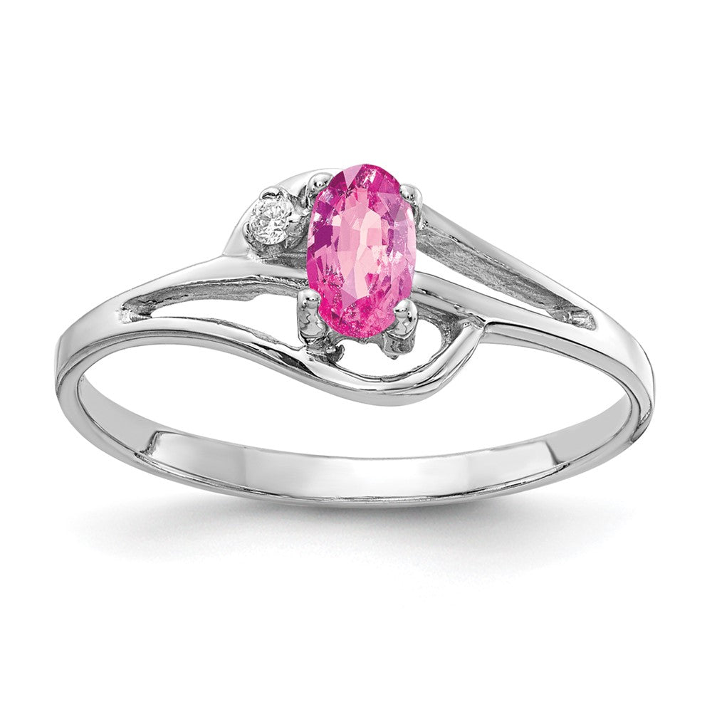 14K Weißgold 5x3mm Oval Rosa Saphir A Echt Diamant Ring