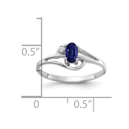 14 Karat Weißgold Ring mit ovalem 5x3 mm Saphir AA und echten Diamanten