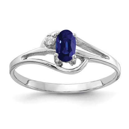 14 Karat Weißgold Ring mit ovalem 5x3 mm Saphir AA und echten Diamanten