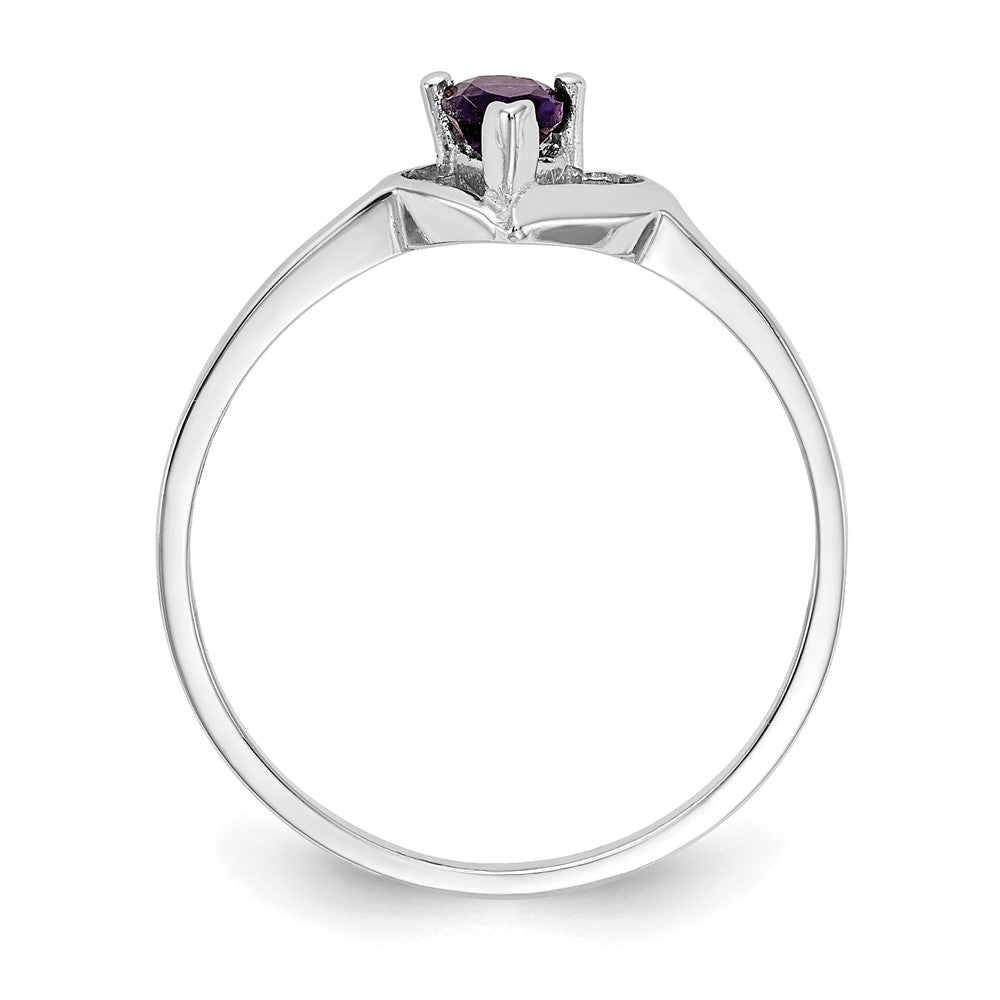 14K Weißgold-Ring mit tropfenförmigem Amethyst AA, 5 x 3 mm, und echten Diamanten