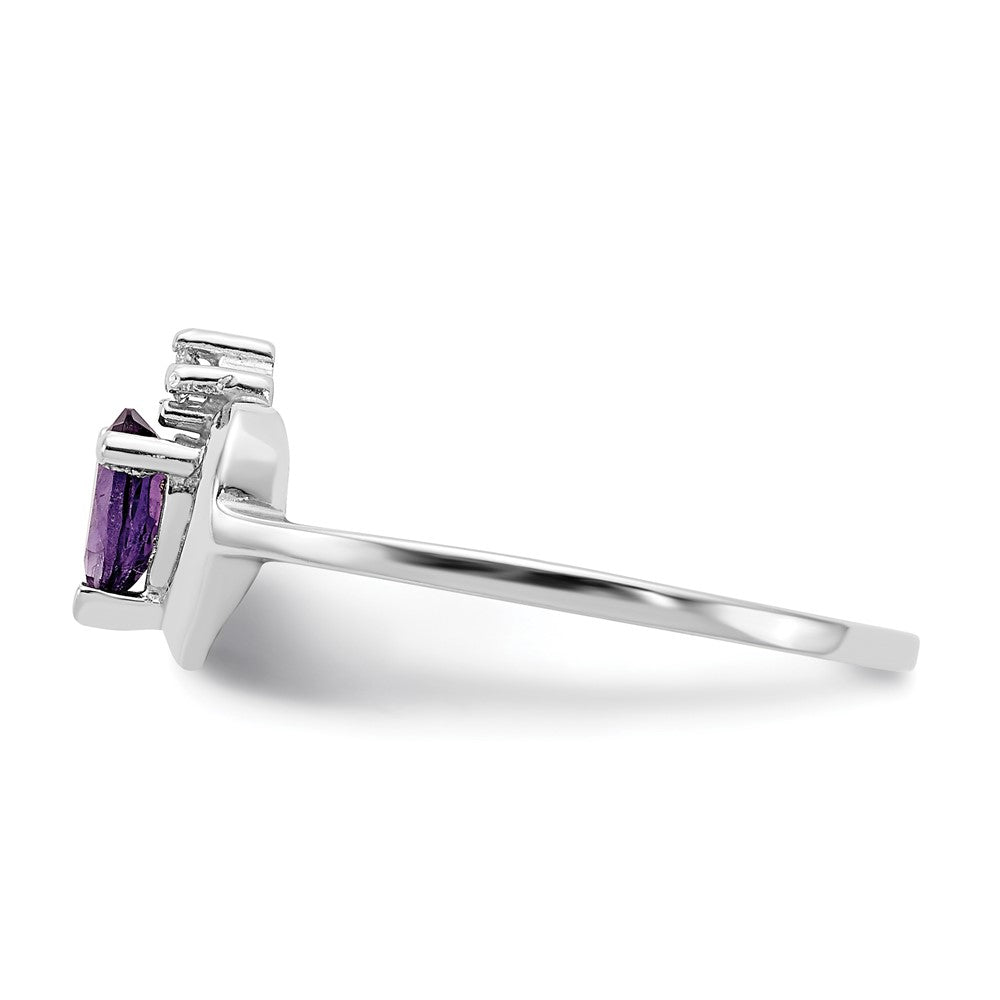 14K Weißgold-Ring mit tropfenförmigem Amethyst AA, 5 x 3 mm, und echten Diamanten