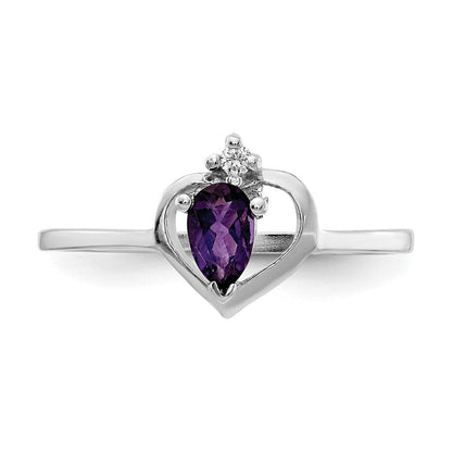 14K Weißgold-Ring mit tropfenförmigem Amethyst AA, 5 x 3 mm, und echten Diamanten